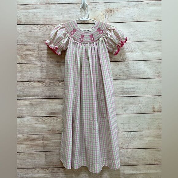 KISSY FISH SMOCKED DRESS IN‎ PINK AND GREEN PLAID - Picture 1 of 7